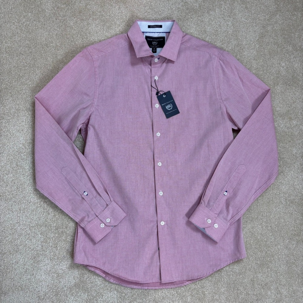 Report Collection Mens Dress Shirt Modern Fit Pink Patterned Size M NWT‎